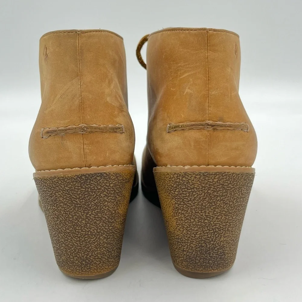 Sperry Tan Harlow Burnished Leather Ankle Wedge Boots Size 9